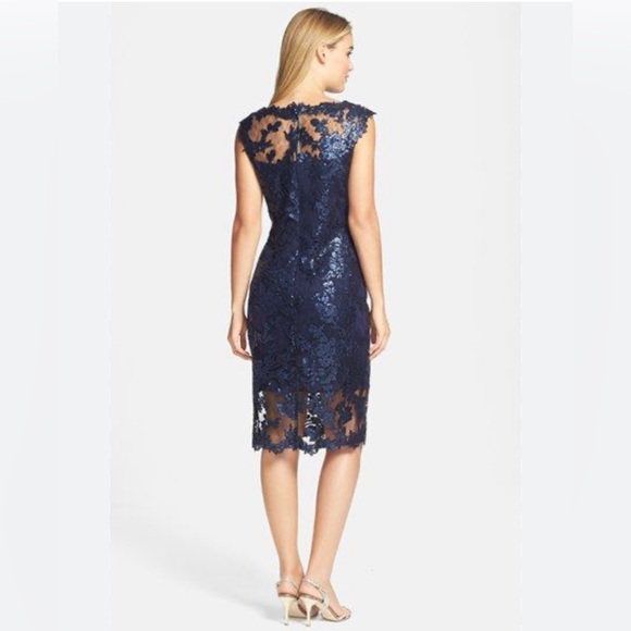 Tadashi Shoji Dess - Elegant Navy Lace Cocktail Dress - Picture 2 of 4